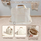 White Stylish Canvas Briefcase Tote Bag with Large Capacity for Women - Front View