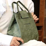 Beige Eco-Friendly Insulated Lunch Bag with Handle - Durable and Reusable - Close-Up Angle
