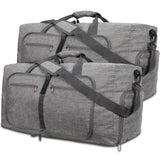 Grey Large Foldable Travel Duffel Bag with Shoe Compartment and Carry Pouch - Lightweight, Durable, and Spacious - Side View