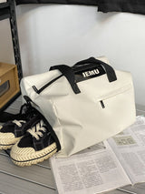 White Durable PU Leather Sports Gym Bag - Waterproof, Lightweight Travel Duffle Bag with Adjustable Strap - Front View