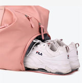 Black Stylish Gym Travel Bag with Shoe Compartment, Lightweight and Durable Design - Low Angle