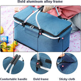 Nevy Blue Portable Aluminum Foil Insulated Picnic Basket with Zipper Lid, 40x20x23cm - Side View