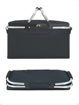 Green Leaves Portable Aluminum Foil Insulated Picnic Basket with Zipper Lid, 40x20x23cm - Front View