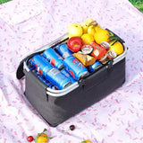 Green Leaves Portable Aluminum Foil Insulated Picnic Basket with Zipper Lid, 40x20x23cm - 45-Degree Angle