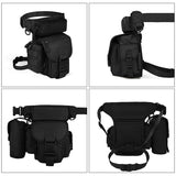 Black Outdoor Tactical Military Leg Bag - Durable Multi-Pocket Utility Waist Pack - Front View