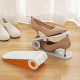 2 PCS Orange Adjustable Shoe Slot Organizer - Space-Saving Shoe Storage Solution for Closet and Shelf - Front View