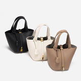 Faw Elegant Women's Leather Tote Handbag with Gold Lock Detail - Front View