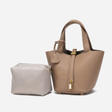 Faw Elegant Women's Leather Tote Handbag with Gold Lock Detail - Side View