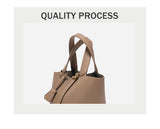 Faw Elegant Women's Leather Tote Handbag with Gold Lock Detail - 45-Degree Angle