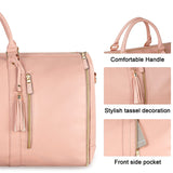 Blue Stripe Convertible Garment Duffel Bag with Leather Accents - Travel Weekender Bag for Suits and Dresses - Top-Down View