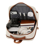 Beige Minimalist USB Charging Laptop Backpack - Elegant and Spacious Travel Bag - Front View