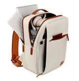 Beige Minimalist USB Charging Laptop Backpack - Elegant and Spacious Travel Bag - Side View