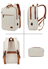 Beige Minimalist USB Charging Laptop Backpack - Elegant and Spacious Travel Bag - 45-Degree Angle