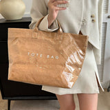 Khaki Trendy Waterproof Tote Bag - Lightweight and Durable Carryall - Side View