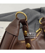 Brown Vintage Faux Leather Hobo Shoulder Bag - Classic and Versatile Handbag - Top-Down View
