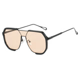 Black Frame Champagne Unisex Oversized Aviator Metal Frame Sunglasses - Retro Fashion Eyewear with AC Lenses - Front View