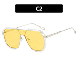 Transparent White and Yellow Tablets Unisex Oversized Aviator Metal Frame Sunglasses - Retro Fashion Eyewear with AC Lenses - Front View