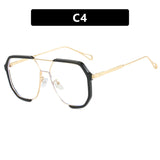 Black Frame White Tablets Unisex Oversized Aviator Metal Frame Sunglasses - Retro Fashion Eyewear with AC Lenses - Front View