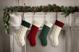 3 PCS White Knitted Christmas Gift Bag with Decorative Stocking & Color Block Cable Knit - Large Capacity Holiday Gift Bag - Front View