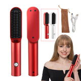 White Wireless 2-in-1 Ceramic Hair Straightener & Curler - Portable Travel Hot Comb, Rechargeable Hair Styling Tool - Front View