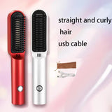 White Wireless 2-in-1 Ceramic Hair Straightener & Curler - Portable Travel Hot Comb, Rechargeable Hair Styling Tool - Side View