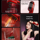Red Mini Rechargeable Ionic Hair Straightening Comb | Portable Wireless Vibration Massage Brush for Frizz-Free, Smooth Hair