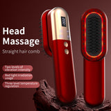 Purle Mini Rechargeable Ionic Hair Straightening Comb | Portable Wireless Vibration Massage Brush for Frizz-Free, Smooth Hair - Front View