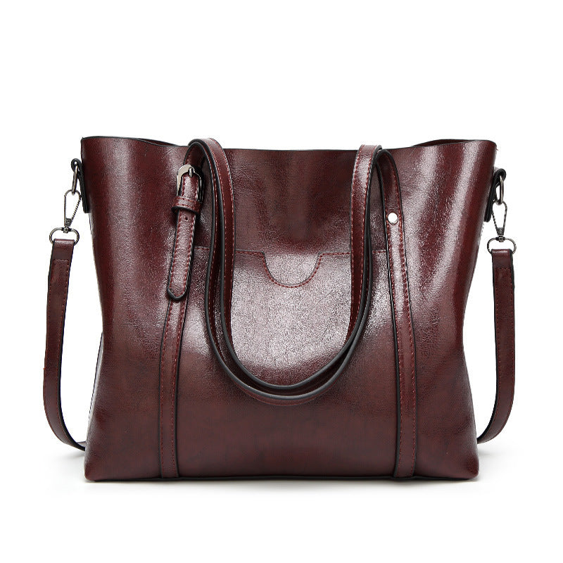Dark Brown Fashionable Soft Leather Women's Handbag, Large Capacity Shoulder & Crossbody Tote, Casual Bucket Bag