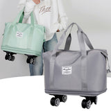 Pink Large Capacity Travel Bag with Expandable Design, Waterproof & Wet-Dry Separation, 360° Spinner Wheels - Ideal for Students, Business, and Maternity - Front View