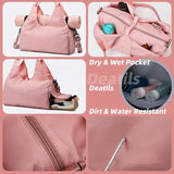 Pink Oxford Fabric Women's Shoulder Bag, Large Capacity Yoga & Gym Bag with Separate Shoe Compartment - Stylish & Functional Sport Bag - Front View