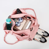 Pink Oxford Fabric Women's Shoulder Bag, Large Capacity Yoga & Gym Bag with Separate Shoe Compartment - Stylish & Functional Sport Bag - Top-Down View