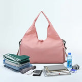 Pink Oxford Fabric Women's Shoulder Bag, Large Capacity Yoga & Gym Bag with Separate Shoe Compartment - Stylish & Functional Sport Bag - 45-Degree Angle