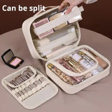 Pink 5-in-1 Multi-Function PU Makeup Organizer – Large Capacity Cosmetic Storage Bag with Dividers, Portable and Premium Quality - 45-Degree Angle