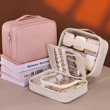White 5-in-1 Multi-Function PU Makeup Organizer – Large Capacity Cosmetic Storage Bag with Dividers, Portable and Premium Quality - Front View