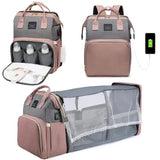 Black Portable Mommy Bag with Baby Crib – Multi-Function Baby Diaper Backpack, Lightweight and Large Capacity for Moms - Side View