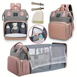 Black Portable Mommy Bag with Baby Crib – Multi-Function Baby Diaper Backpack, Lightweight and Large Capacity for Moms - Top-Down View
