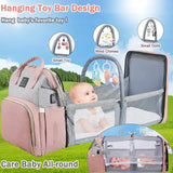 Black Portable Mommy Bag with Baby Crib – Multi-Function Baby Diaper Backpack, Lightweight and Large Capacity for Moms - 45-Degree Angle