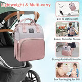 Pink Portable Mommy Bag with Baby Crib – Multi-Function Baby Diaper Backpack, Lightweight and Large Capacity for Moms - Front View