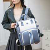 Blue New Large Capacity Mommy Bag – Portable and Lightweight Multi-Function Diaper Backpack, Stylish Baby and Mom Storage Bag - Front View