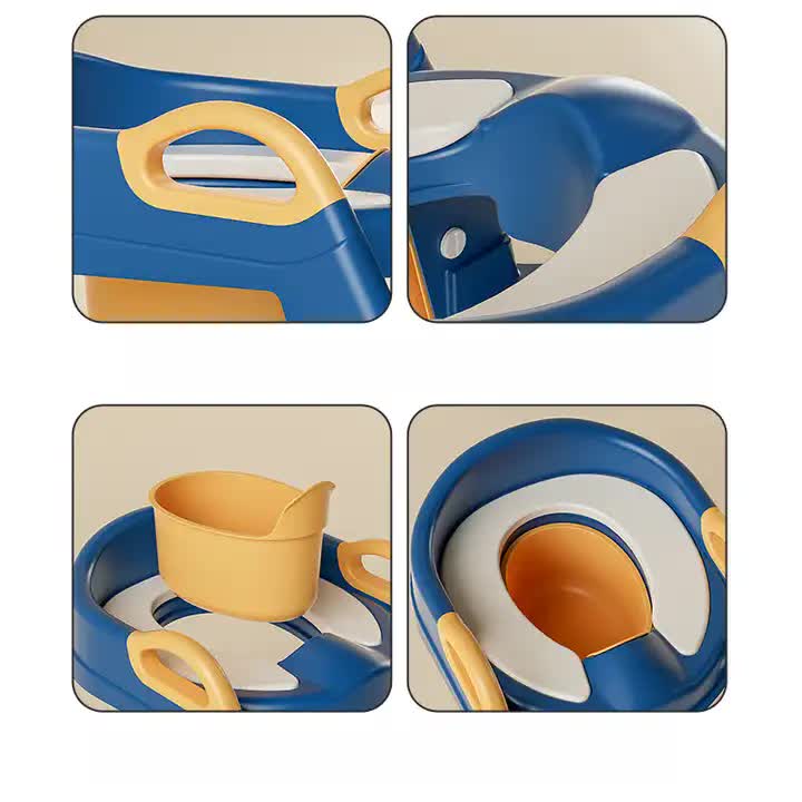 Grey Children's Toilet Trainer Seat ??Foldable Potty Ladder with Color Box, Easy-to-Use Toilet Seat for Kids