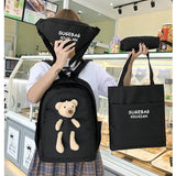 White Cute Little Bear Girls' Backpack Set - Korean Style Large Capacity School Bag for High School & Middle School Students, 4-Piece Set - Front View