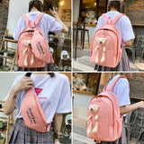 White Cute Little Bear Girls' Backpack Set - Korean Style Large Capacity School Bag for High School & Middle School Students, 4-Piece Set - Side View