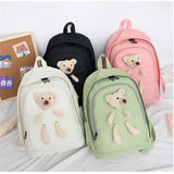 White Cute Little Bear Girls' Backpack Set - Korean Style Large Capacity School Bag for High School & Middle School Students, 4-Piece Set - Top-Down View
