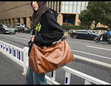 Black Solid Color Unisex Large Capacity Fitness Bag – Leather Sports Bag, Crossbody Travel Bag, Gym and Luggage Handbag - Top-Down View