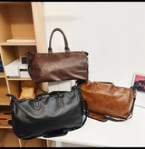 Brown Solid Color Unisex Large Capacity Fitness Bag - Leather Sports Bag, Crossbody Travel Bag, Gym and Luggage Handbag - Front View