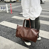 Brown Solid Color Unisex Large Capacity Fitness Bag - Leather Sports Bag, Crossbody Travel Bag, Gym and Luggage Handbag - 45-Degree Angle