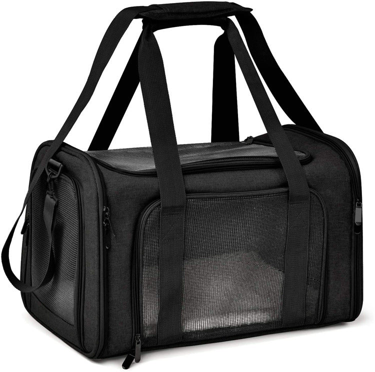 L Black Portable Foldable Pet Carrier Bag - Large Capacity Travel Carrier for 2 Small Pets, Comfortable and Stylish Cat Backpack, Foldable & Easy to