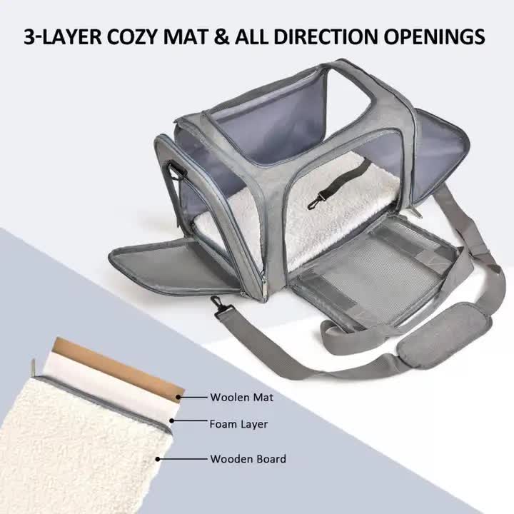 S Grey Portable Foldable Pet Carrier Bag - Large Capacity Travel Carrier for 2 Small Pets, Comfortable and Stylish Cat Backpack, Foldable & Easy to