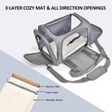 L Grey Portable Foldable Pet Carrier Bag - Large Capacity Travel Carrier for 2 Small Pets, Comfortable and Stylish Cat Backpack, Foldable & Easy to