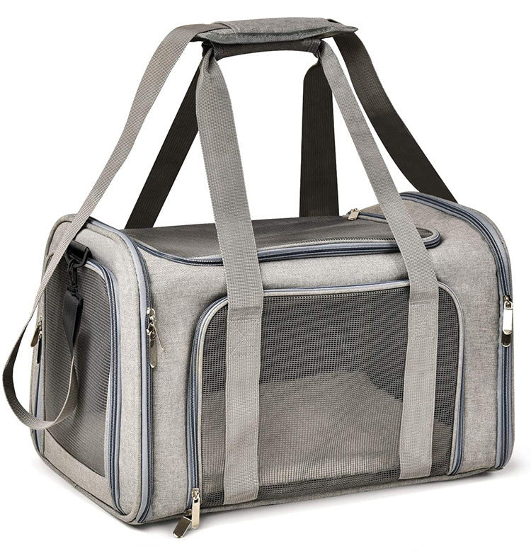 XL Grey Portable Foldable Pet Carrier Bag - Large Capacity Travel Carrier for 2 Small Pets, Comfortable and Stylish Cat Backpack, Foldable & Easy to